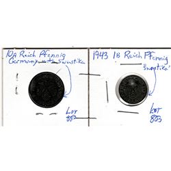 1943 GERMANY 1 & 10 REICH PFENNIG
