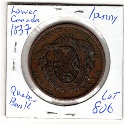 1837 ONE PENNY TOKEN QUEBEC BANK