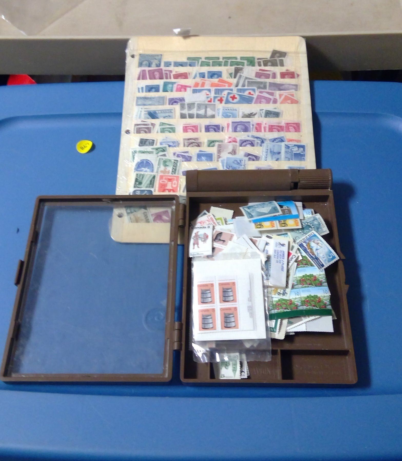 ASSORTED STAMPS IN FOLDER, STAMPCASE WITH STAMPS