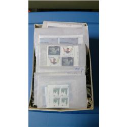 BOX OF ASSORTED STAMPS BLOCK OF 3 WITH INDICATION PAPERS