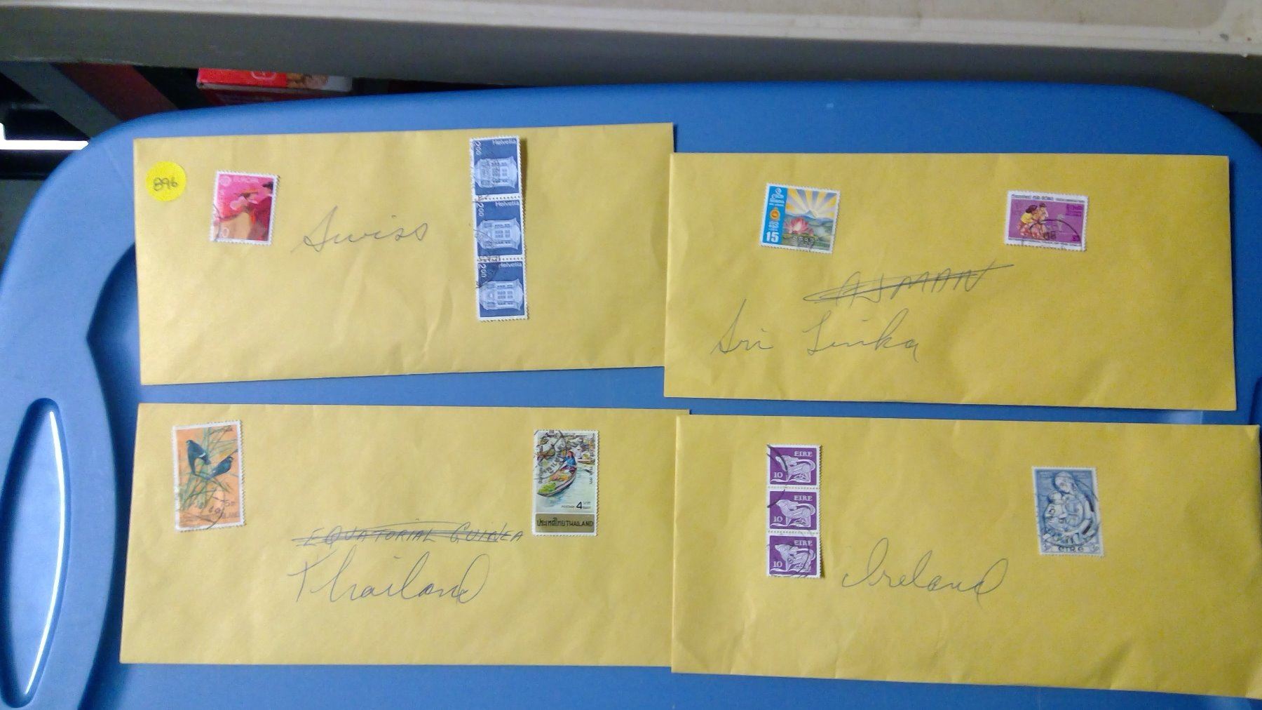 ASSORTED STAMPS IN ENVELOPES SWISS,THAILAND,SRI LANKA,ETC Schmalz