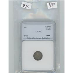 1891 QUEEN VICTORIA 5 CENTS (XF40)