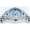 Image 5 : Rolex Ladies Stainless Steel Sky Blue Diamond & Ruby Datejust Wristwatch