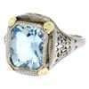 Image 2 : Art Deco 14k Two Tone Gold 2.50 ctw Cushion Blue Aquamarine Filigree Ring