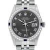 Rolex Mens Stainless Steel Dark Rhodium Roman Diamond & Sapphire Datejust Wristw