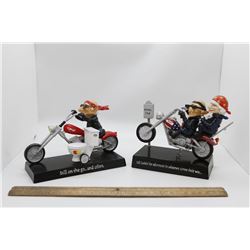 2 motorcycle ornaments