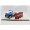 Image 1 : Blue jeep and double decker bus