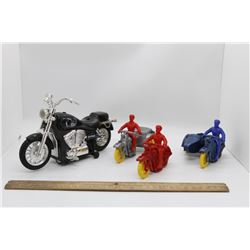 3 plastic cruisers and Sting motorcycle