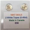 Image 3 : 10K Yellow Gold 2 White Topaz(0.45ct) Earrings, Made in Canada, Suggested Retail Value $100