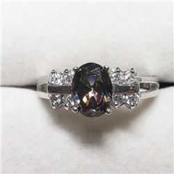 Silver Rainbow Topaz Cubic Zirconia Ring (~Size 7) (~weight 3.7g), Suggested Retail Value $100