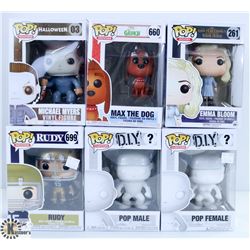 LOT OF SIX  FUNKO POPS: ASSORTED VARIETY PACK.