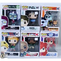 LOT OF SIX FUNKO POPS: ASSORTED ANIMATION PACK.