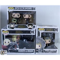 LOT OF THREE FUNKO POPS: GAME OF THRONES PACK.