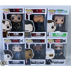 LOT OF SIX FUNKO POPS: ASSORTED TV SHOWS PACK.