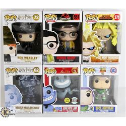 LOT OF SIX FUNKO POPS: RANDOM VARIETY INCLUDES
