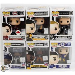 LOT OF SIX FUNKO POPS:FOOTBALL AND HOCKEY.
