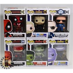 LOT OF 6 ASSORTED FUNKO POP VINYL FIGURES.