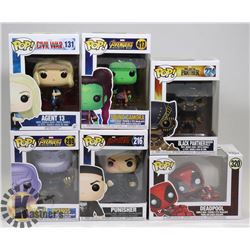 LOT OF 6 ASSORTED FUNKO POP VINYL FIGURES.