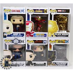 LOT OF 6 ASSORTED FUNKO POP VINYL FIGURES.