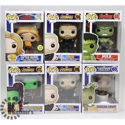 LOT OF 6 ASSORTED FUNKO POP VINYL FIGURES.