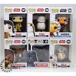 LOT OF 6 ASSORTED FUNKO POP VINYL FIGURES.