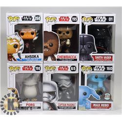 LOT OF 6 ASSORTED FUNKO POP VINYL FIGURES.
