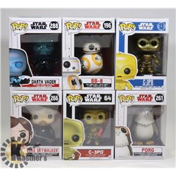 LOT OF 6 ASSORTED FUNKO POP VINYL FIGURES.