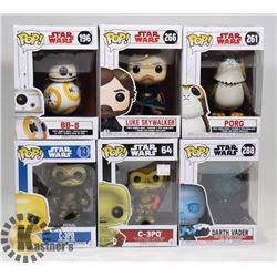 LOT OF 6 ASSORTED FUNKO POP VINYL FIGURES.