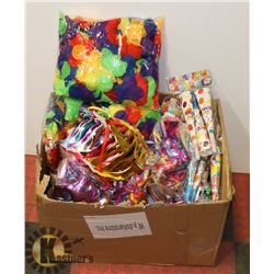 BOX OF ASSORTED PARTY ITEMS-MASKS AND MORE