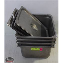 LOT OF 4  X 1/2 PANS INSERTS X 6" DEEP /W LIDS
