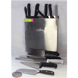 EDLUND KNIFE HOLDER W/ 10 KNIVES, CLEAVER &