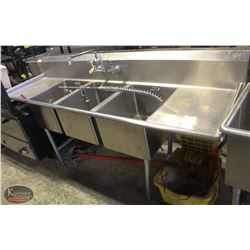 STAINLESS STEEL 3 WELL SINK W/ DOUBLE DRAINBOARD,