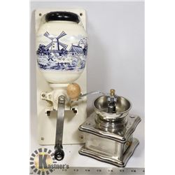 LOT OF 2 COFFEE GRINDERS ONE IS PORCELAIN