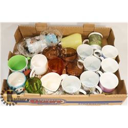 LARGE BOX OF VINTAGE CUP SETS - SOME DEPRESSION