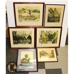 BOX OF 5 FRAMED ARTWORK.