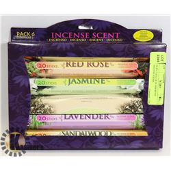 NEW 6 PACK OF 20 ASSORTED INCENSE STICKS