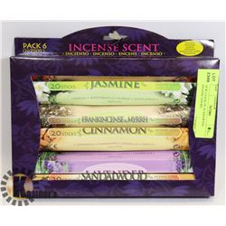 NEW 6 PACK OF 20 ASSORTED INCENSE STICKS