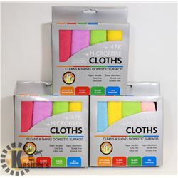 THREE 4 PACKS OF MICROFIBER CLOTHS