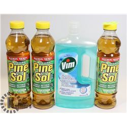LOT OF 3 PINE SOL 828ML AND 1 VIM 1L