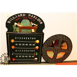BILLIARDS PARLOUR BOARD, ROUND MIRROR