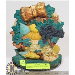 ANTIQUE CAST IRON FRUIT BASKET DOORSTOP.
