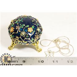 ROUND HAND PAINTED METAL & ENAMEL TRINKET BOX INCL