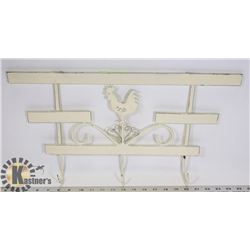 WROUGHT IRON COAT RACK - WHITE ROOSTER DESIGN.
