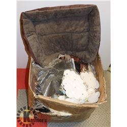 BOX WITH ASSORTED DOG BEDS AND