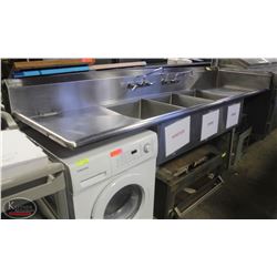 STAINLESS STEEL 3-WELL CORNER SINK W/ 2 FAUCETS &