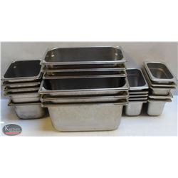 LOT OF ASSORTED STAINLESS STEEL FOOD INSERTS