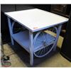 Image 1 : BAILIFF SEIZURE: GREY WOODEN TABLE W/ BIKE WHEEL