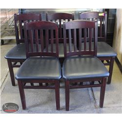 LOT OF 5 DARKWOOD PADDED LEATHERETTE DINING CHAIRS