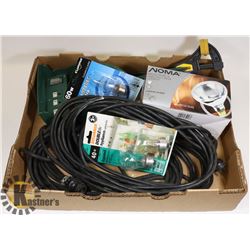 FLAT OF EXTENSION CORDS, BULBS AND MORE
