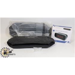 TIMEX ALARM CLOCK AND 2 TOILETRY BAGS